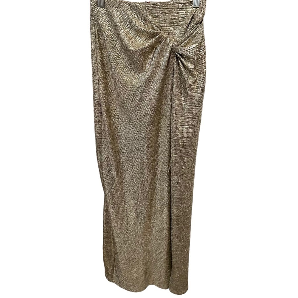 SIGNIFICANT OTHER Metallic Gold Twist Front Midi Skirt | Y2K 90s Party Glam - Picture 5 of 9